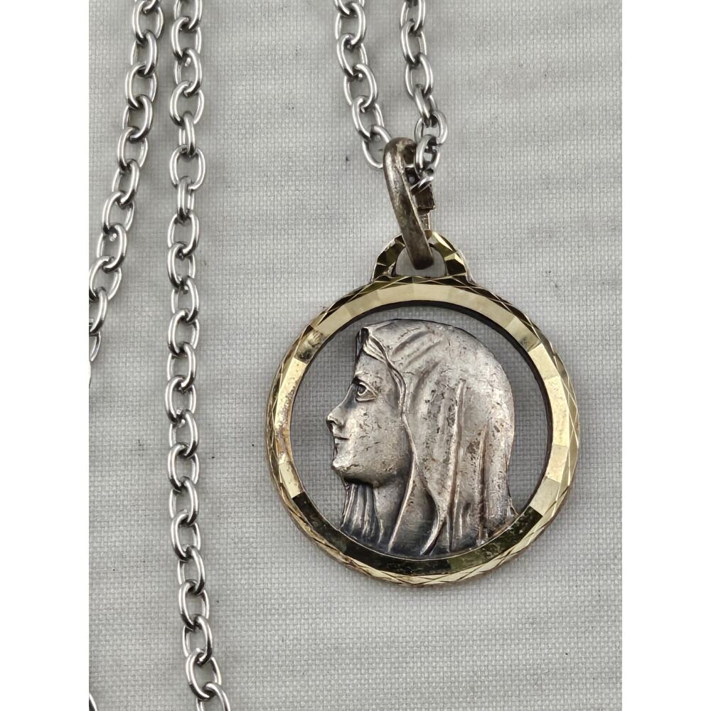 Vintage Silver Catholic Religious Virgin Mother Mary Lourdes Fatima 20" Necklace